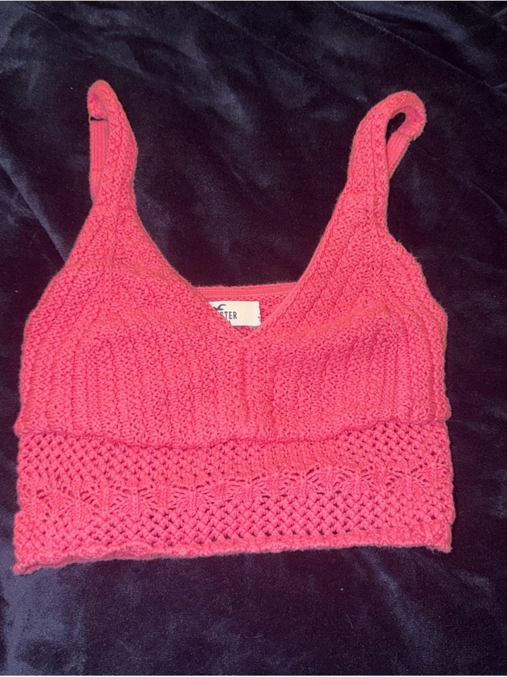 Hollister Pink Crochet Knit Crop Tank Top